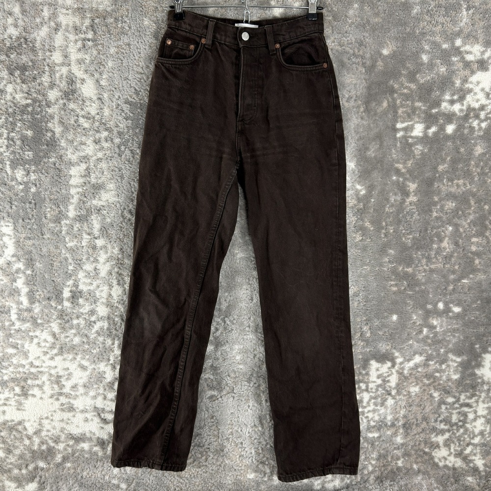 Zara Size 2 High Rise Straight Leg Denim Jeans Brown Womens‎